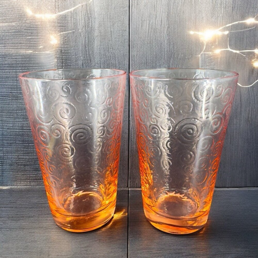 Libby Pink Galaxy Glasses Atomic Drinking Glasses Highball Tumbler Set 2 Vintage